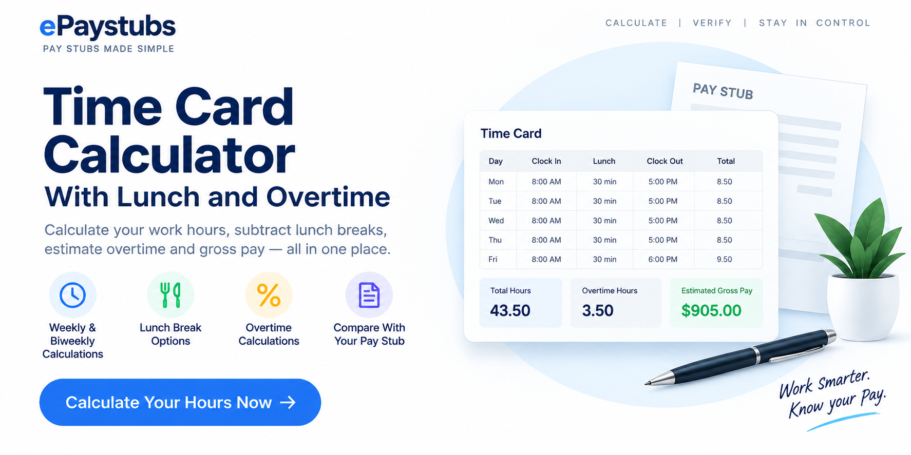 Free Time Card Calculator With Lunch and Overtime